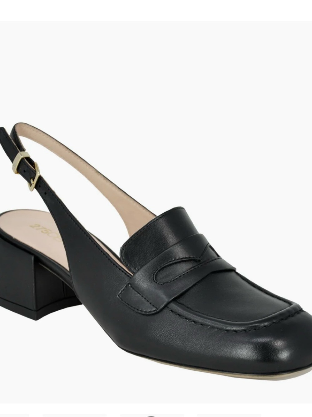 Black Leather Slingback Penny Loafer Heel